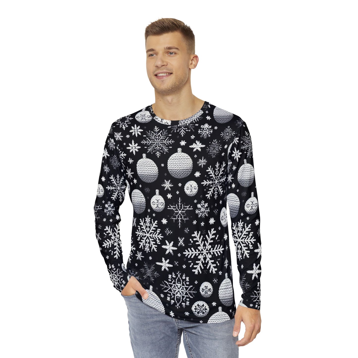 Men's Balck Snowflakes and Ornaments Christmas Sweater