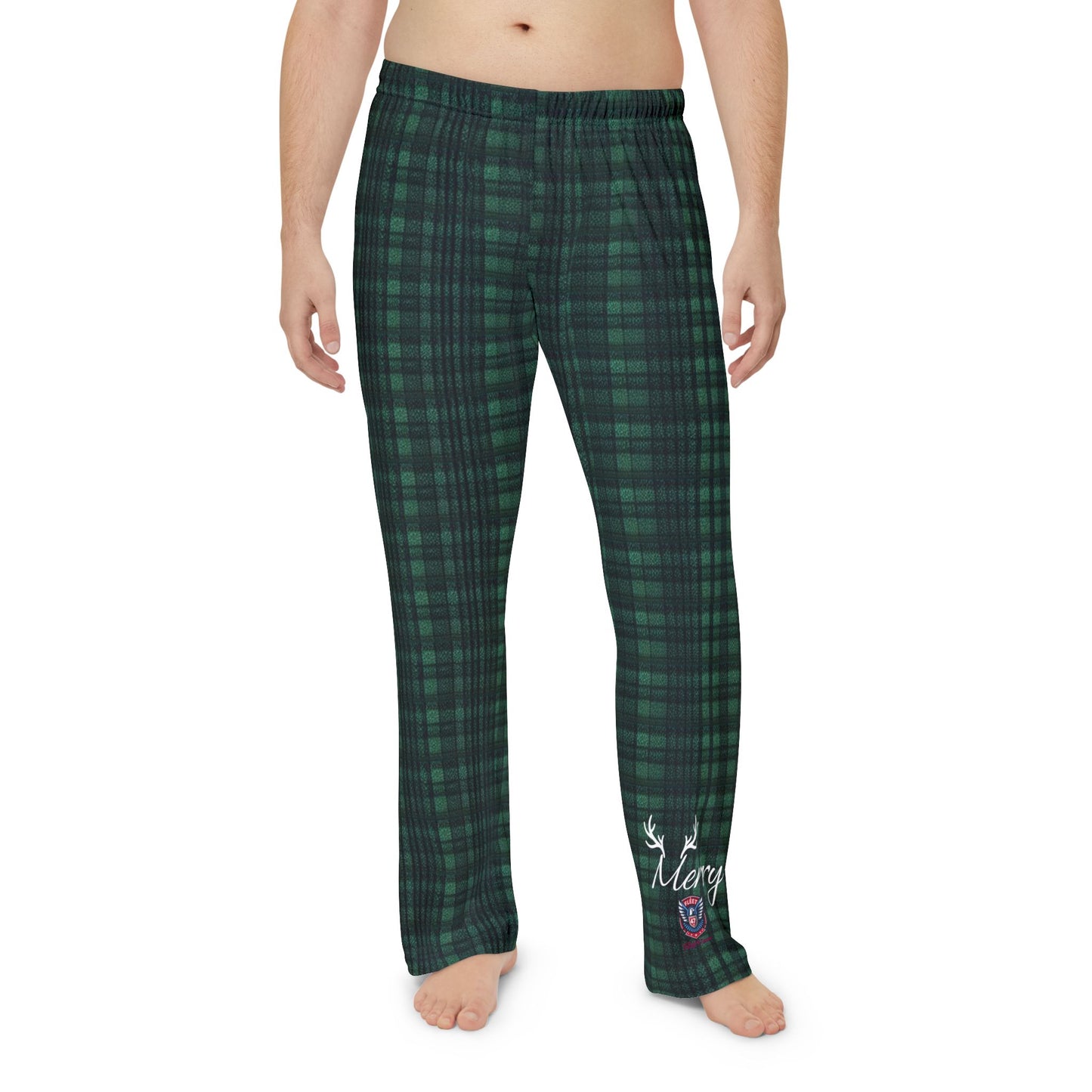 Men's Pajama Pants - Merry Christmas Green Plaid Fleet 47