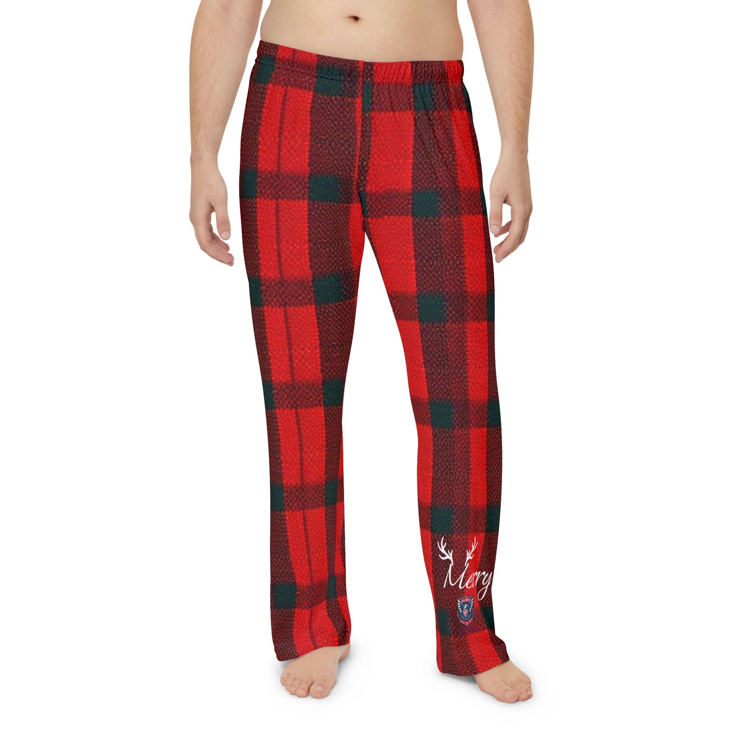Men's Pajama Pants - Merry Christmas Red Plaid Fleet 47