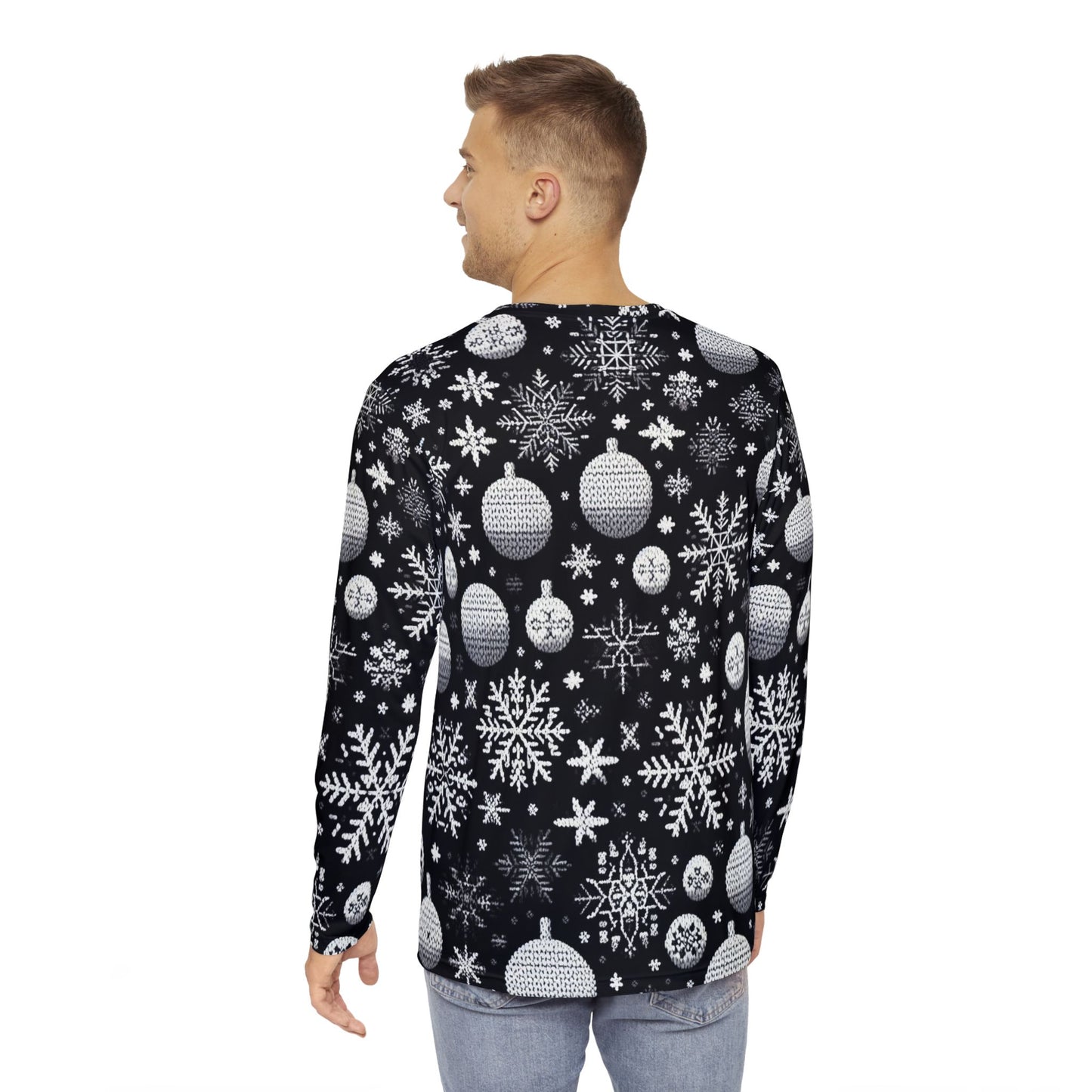 Men's Balck Snowflakes and Ornaments Christmas Sweater