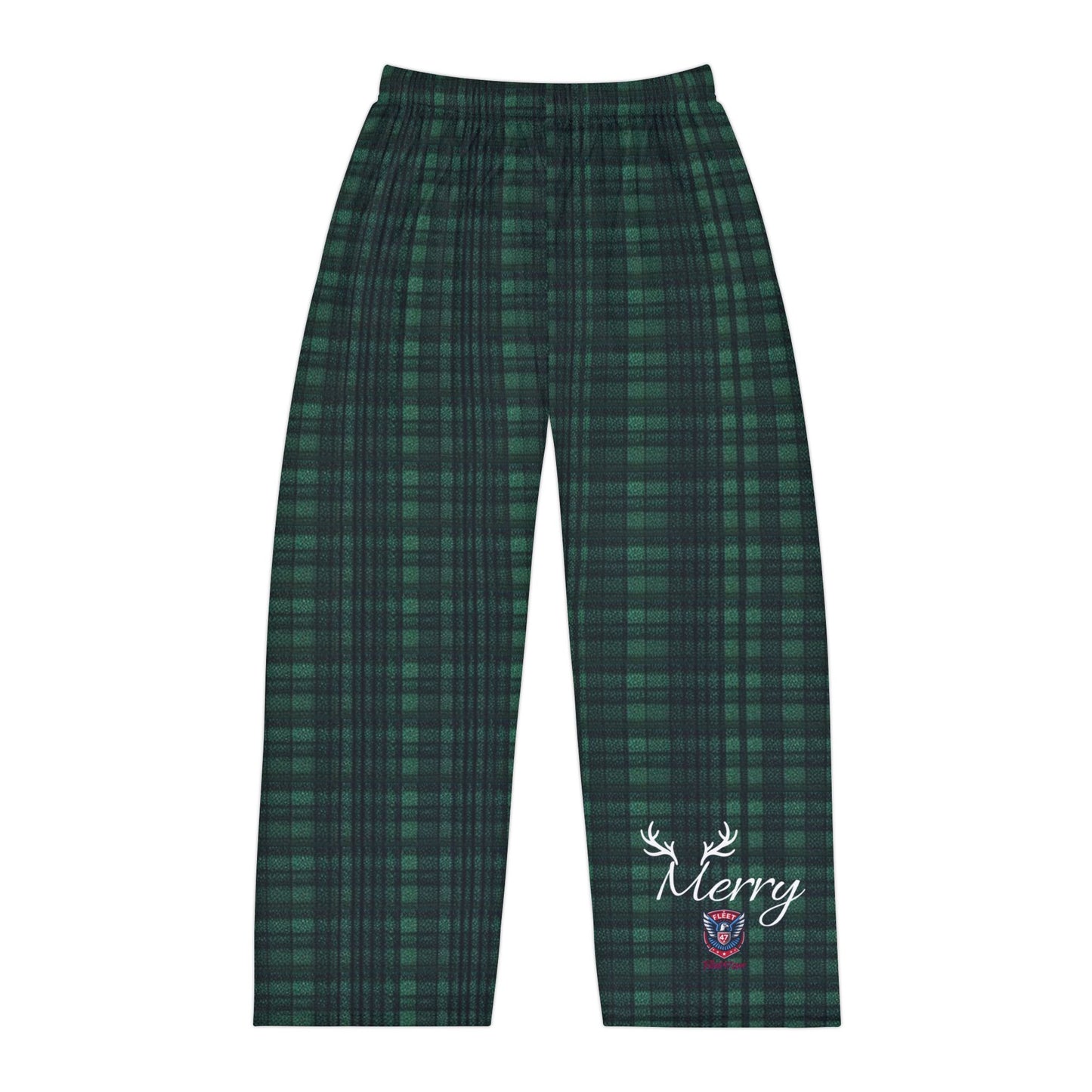 Men's Pajama Pants - Merry Christmas Green Plaid Fleet 47